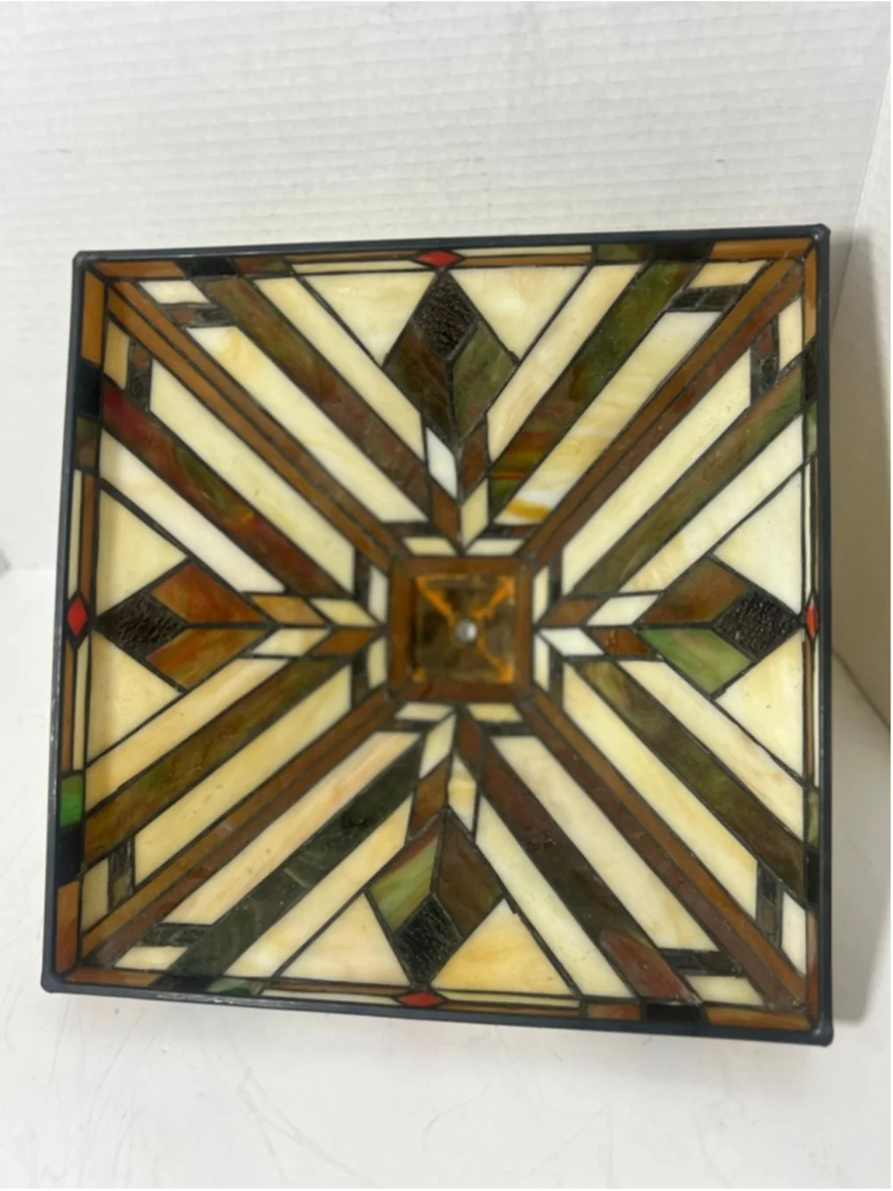 Vintage Slag Glass Mission Style Lamp Shade Stained Retro Square Farmhouse